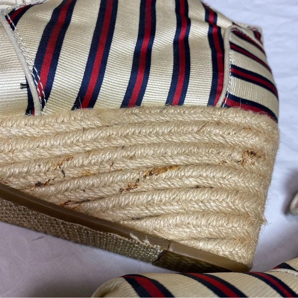 Toms + Tabitha Simmons Red Cricket Stripe Desert Wedge Retail $200 New W Flaws